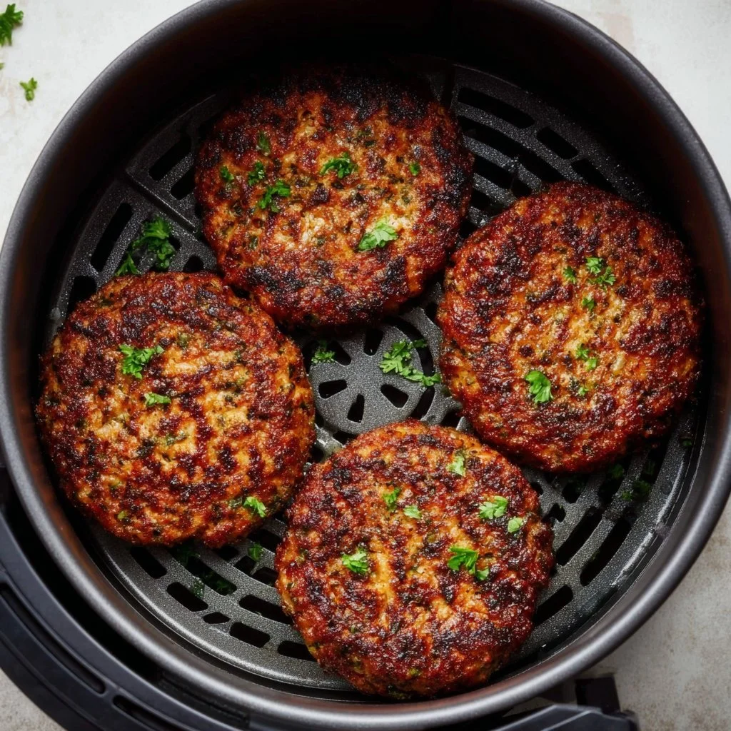 Juicy air fryer burgers cooked to perfection with a crispy crust
