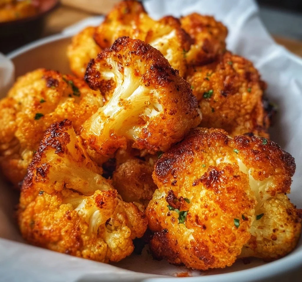 Crispy air fryer cauliflower florets served in a bowl
