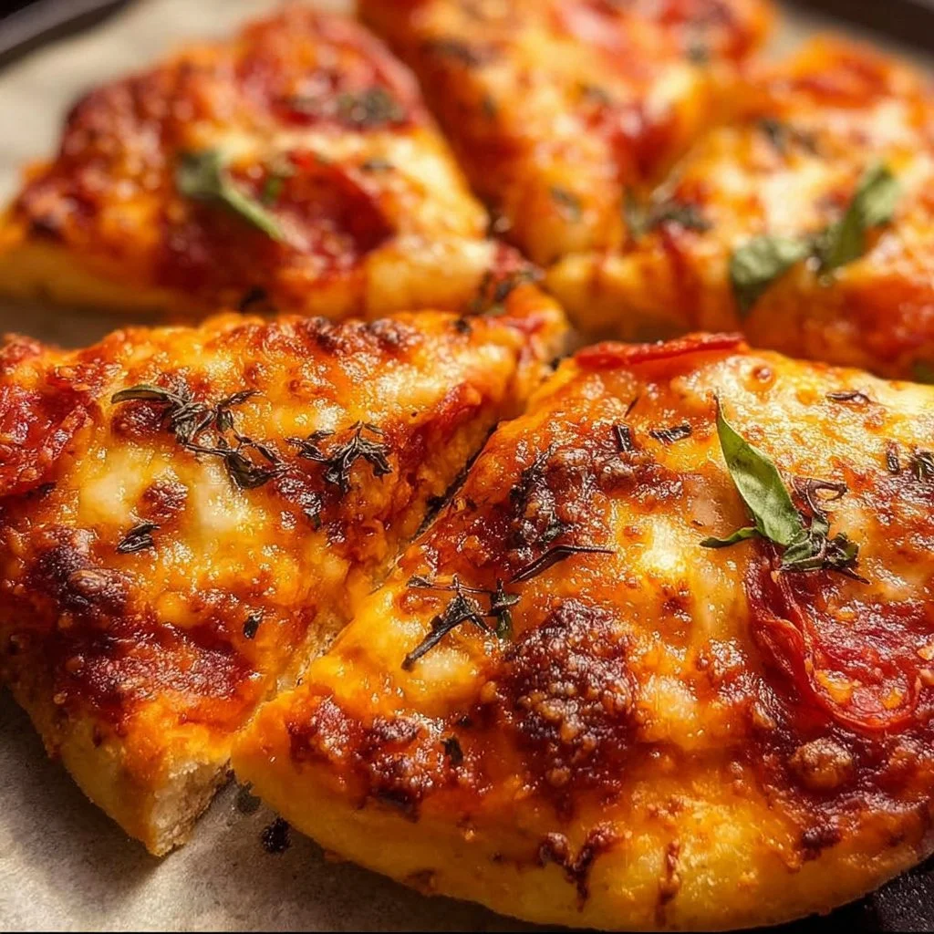 Delicious air fryer cheesy pizza with melted cheese and crispy crust
