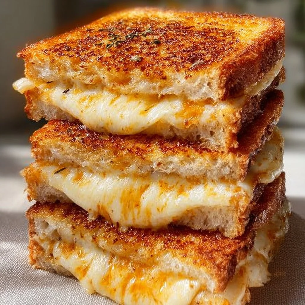 Perfectly golden air fryer grilled cheese sandwich with melted cheese