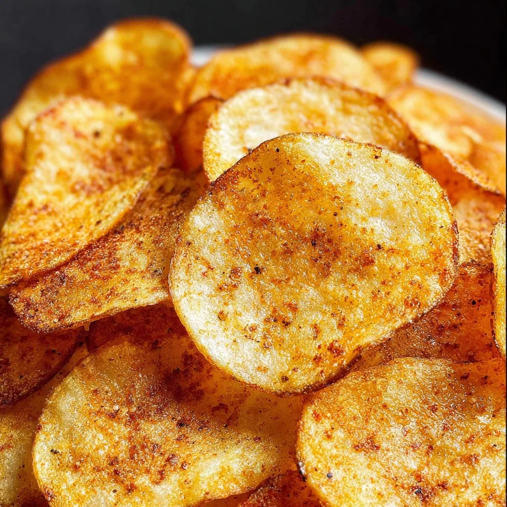Crispy air fryer potato chips served with a dipping sauce