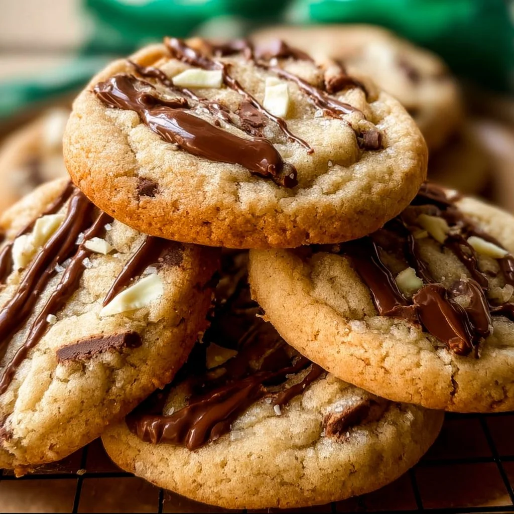 Delicious Andes Mints Cookies stacked on a plate, featuring a minty chocolate flavor.