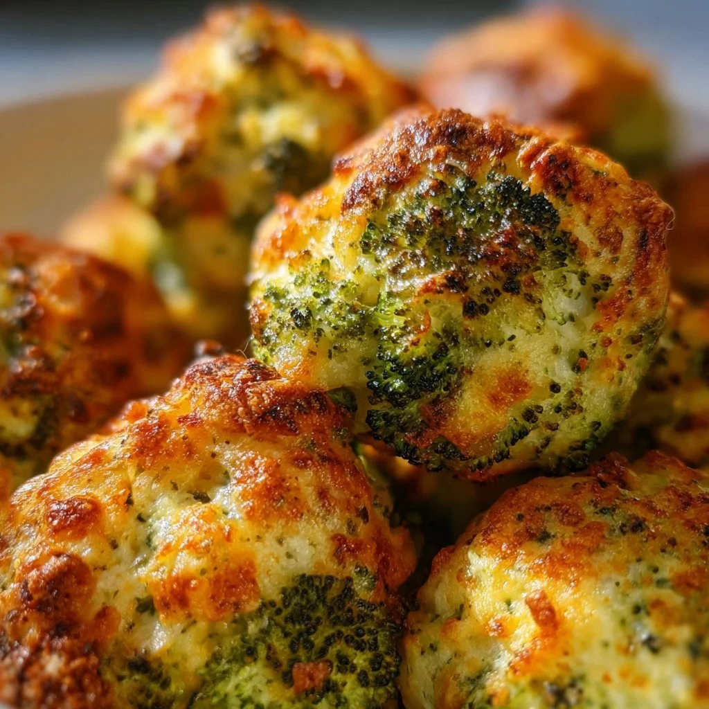 Delicious baked broccoli cheese balls served on a plate