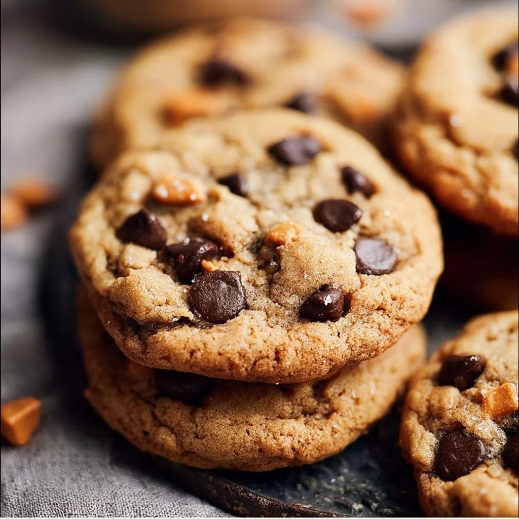 Tray of freshly baked butterscotch chocolate chip cookies