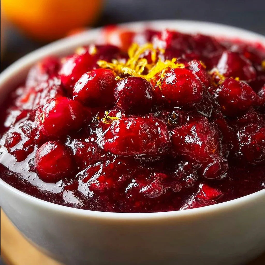 Homemade Cranberry Orange Sauce served in a bowl with fresh cranberries and oranges.