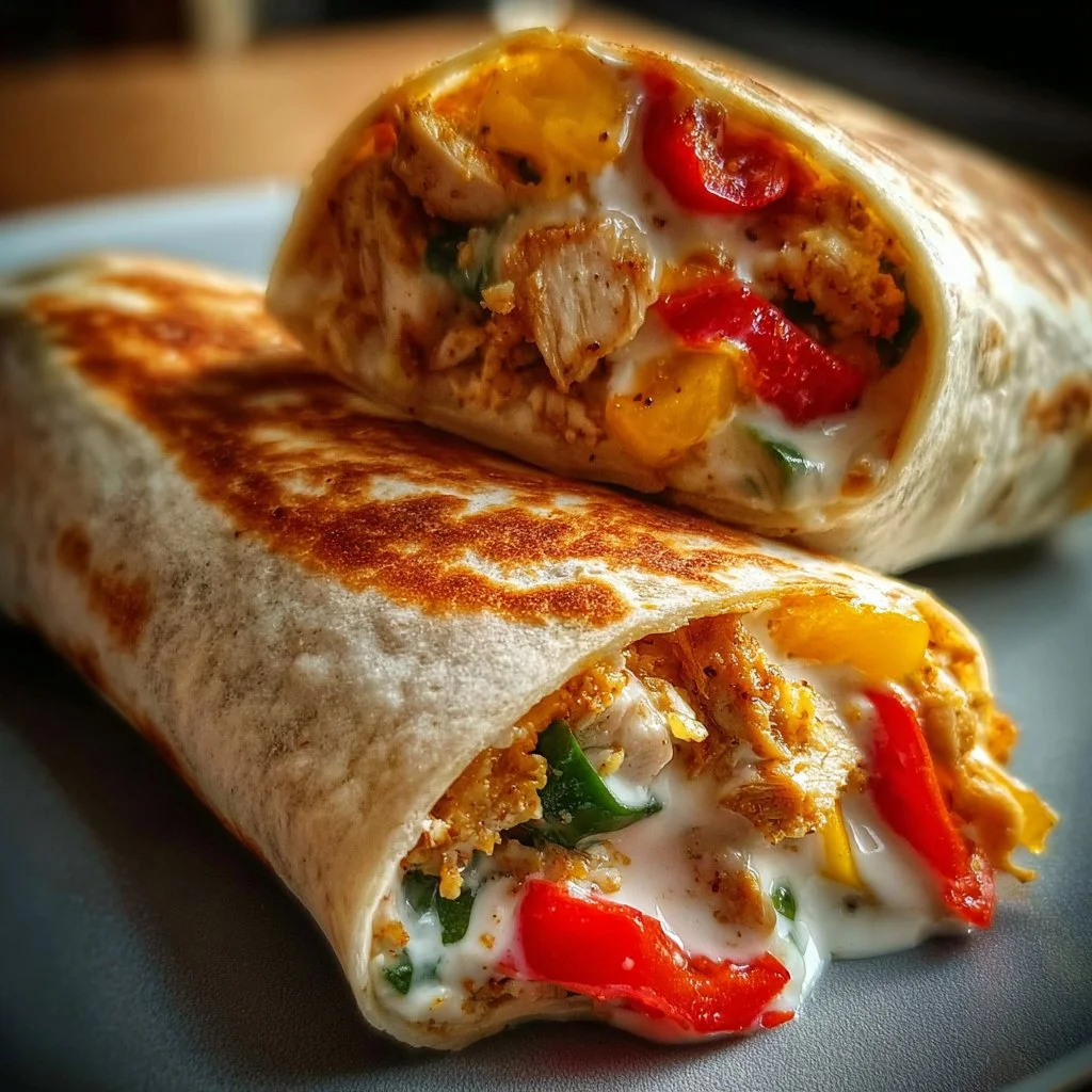 Crispy Chicken Bell Pepper Ranch Burritos ready to be served on a plate