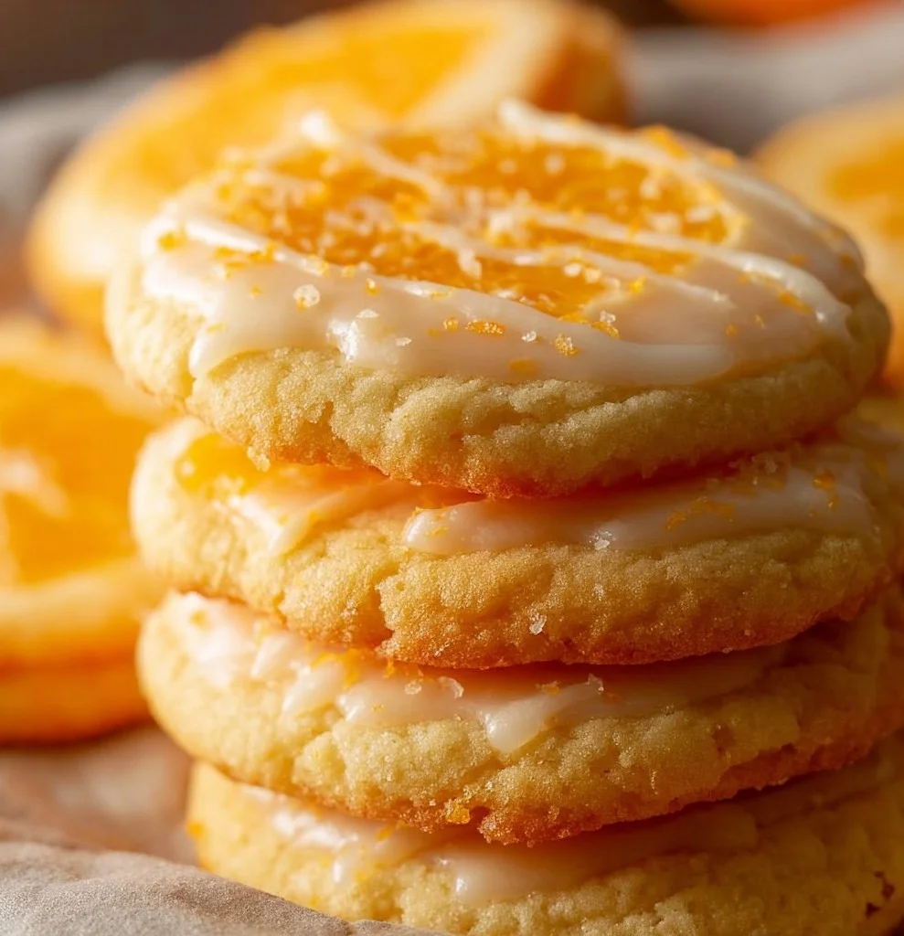 Delicious creamsicle orange cookies on a plate garnished with orange zest