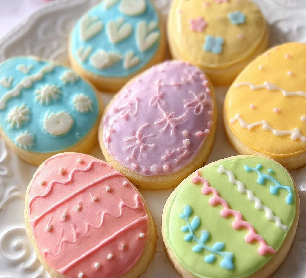 Colorful Easter Egg Cookies decorated for the holiday