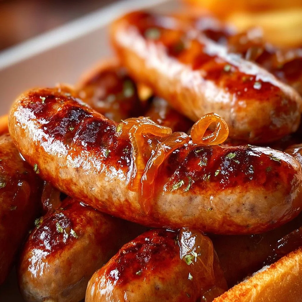 Delicious juicy brats cooked in an air fryer, ready to serve.