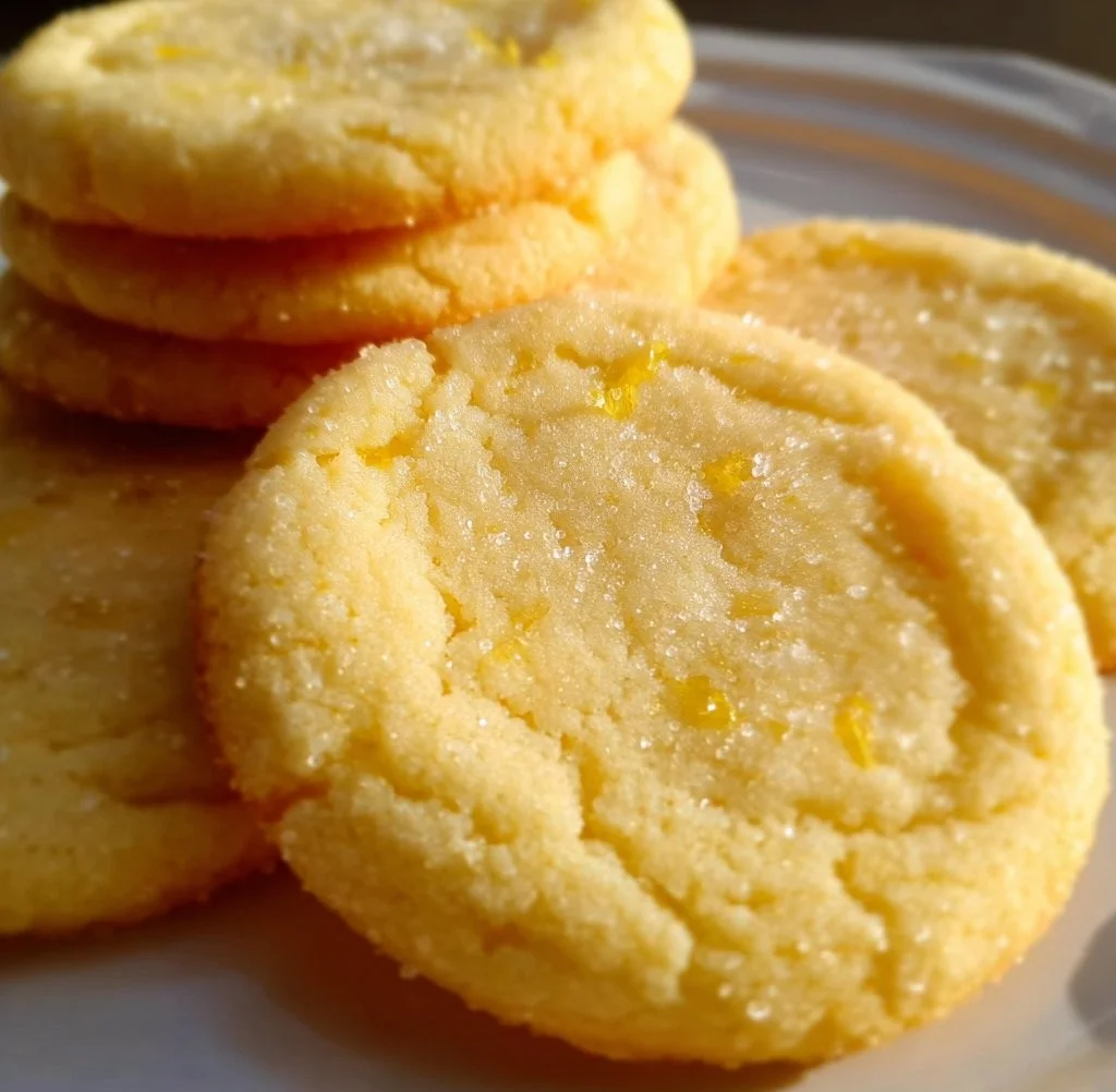 Freshly baked lemon sugar cookies with a crispy edge and soft center