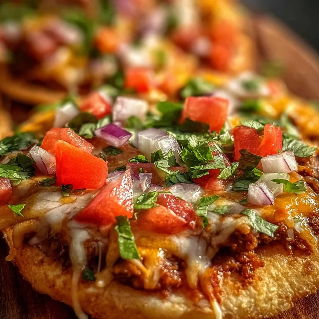 Delicious homemade Mexican pizza topped with fresh ingredients and spices.