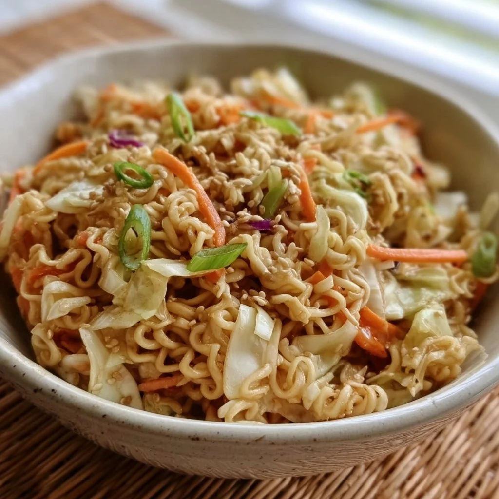 Napa Cabbage Salad with ramen noodles and fresh vegetables
