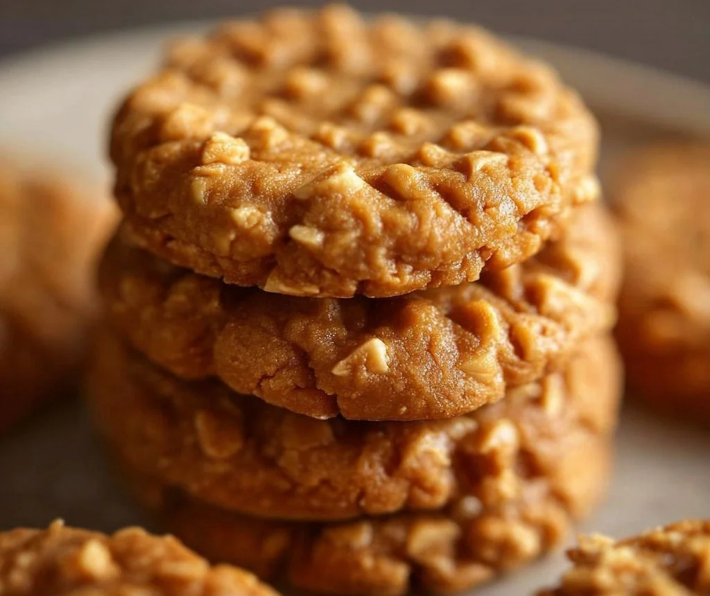 No-bake peanut butter cookies with chocolate drizzle on a plate