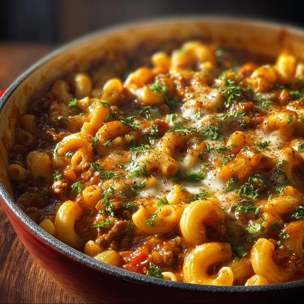 One Pot Chili Mac and Cheese served in a bowl with toppings