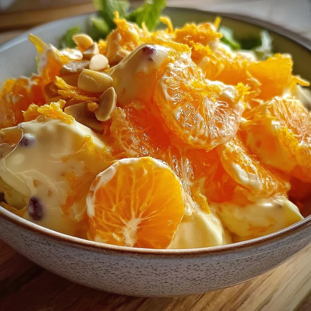 A vibrant Orange Dreamsicle Salad with citrus fruits and creamy dressing.