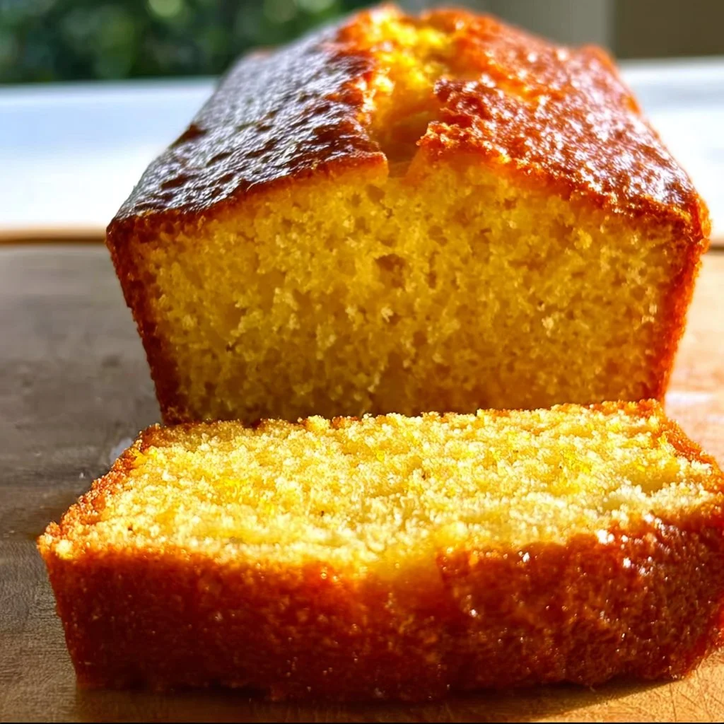Delicious orange loaf cake with a citrus glaze on a wooden table