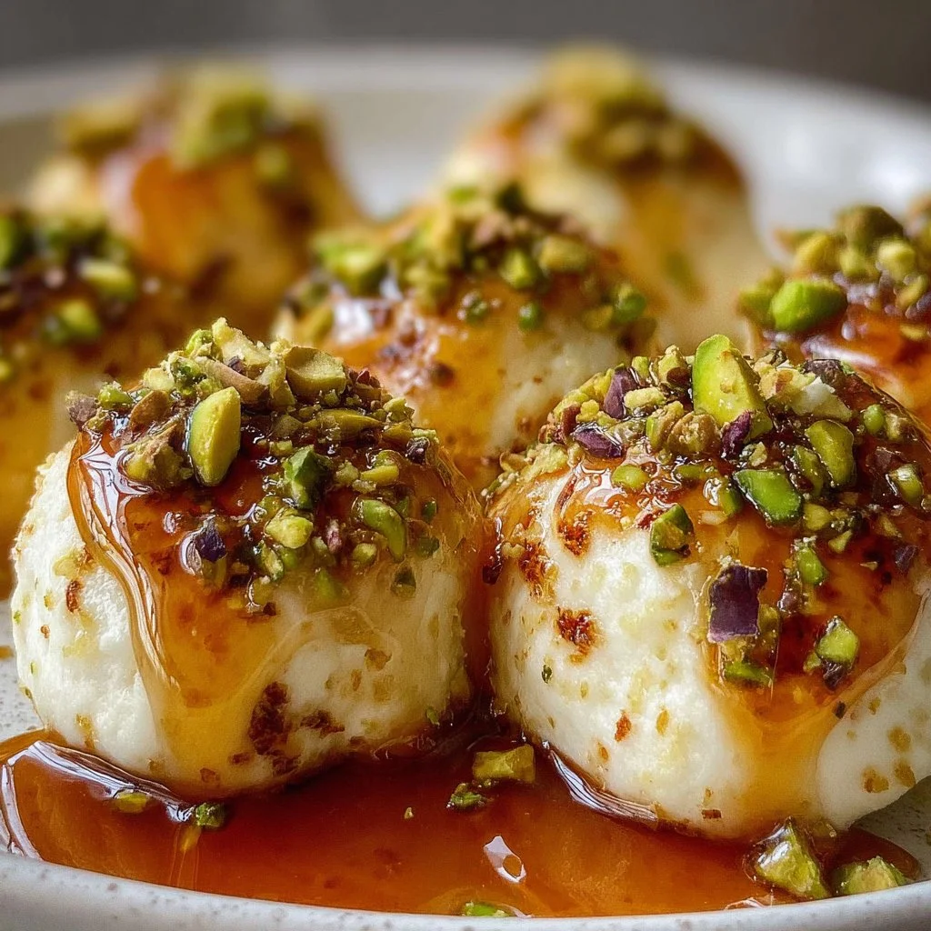 Delicious Ricotta Pistachio Honey Bites served on a white plate