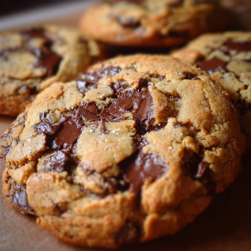 Thick chewy chocolate chip cookies on a plate