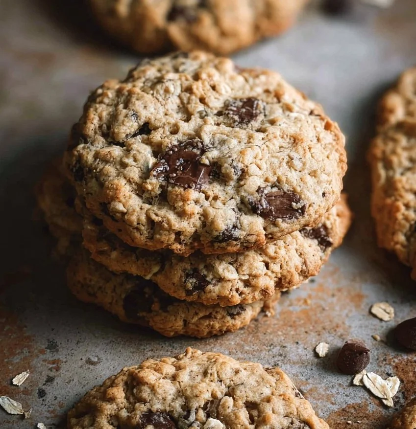 Delicious vegan oatmeal chocolate chip cookies on a plate