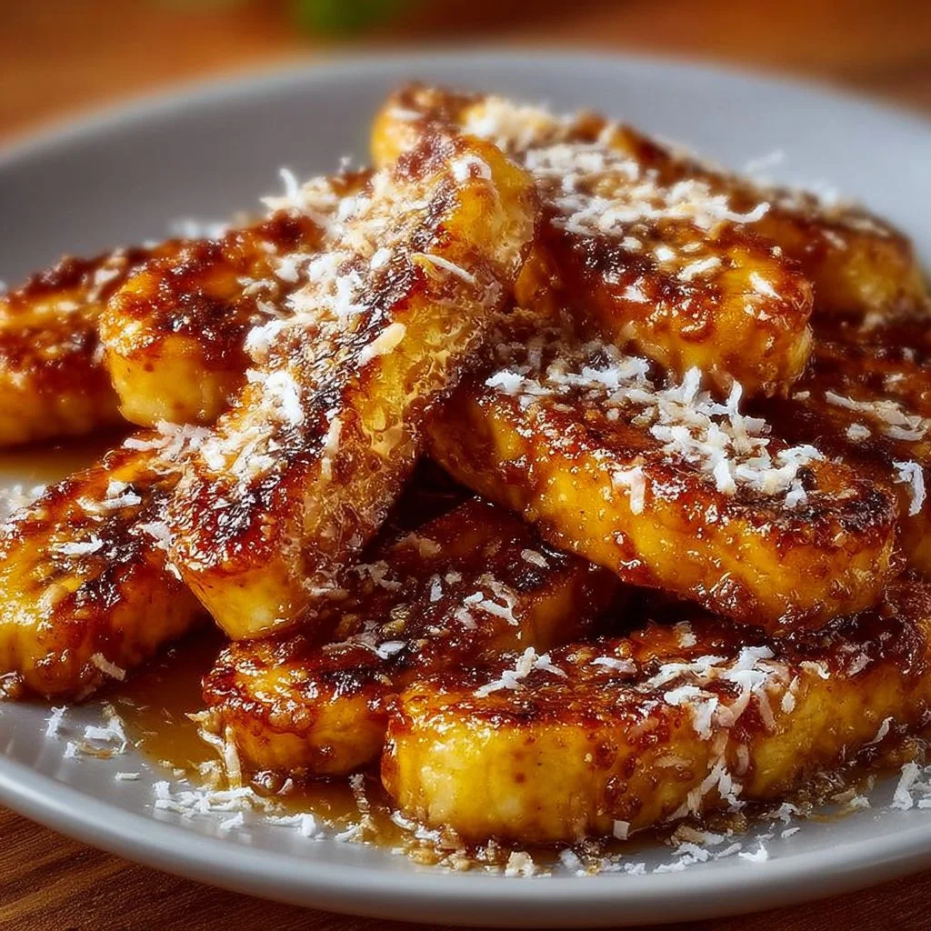 Freshly air fried bananas served as a healthy dessert