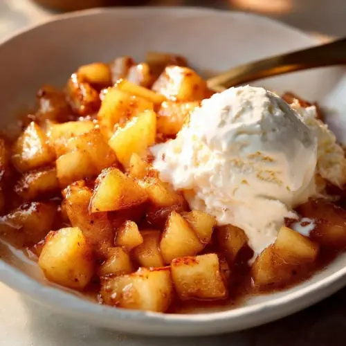 Delicious air fryer apples freshly cooked and served warm.