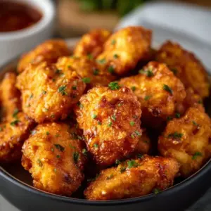 Delicious Air Fryer Bang Bang Chicken served on a plate with sauce and garnish