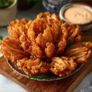 Crispy Air Fryer Blooming Onion served with dipping sauce