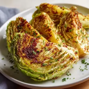 Crispy Air Fryer cabbage wedges served on a plate