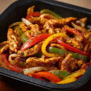 Air Fryer Chicken Fajitas served with fresh vegetables and spices