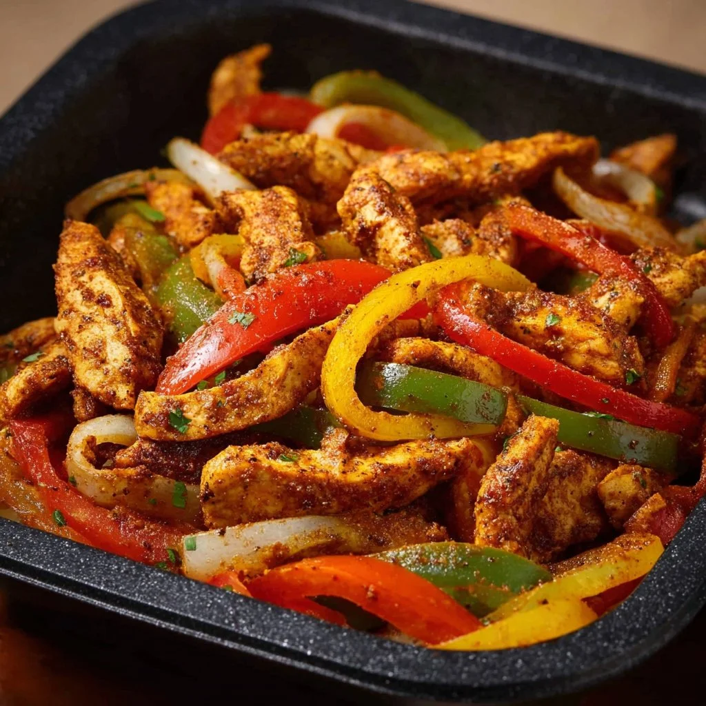 Air Fryer Chicken Fajitas served with fresh vegetables and spices
