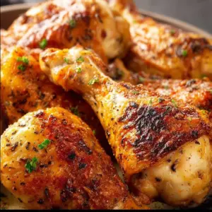 Crispy air fryer chicken legs garnished with herbs and spices