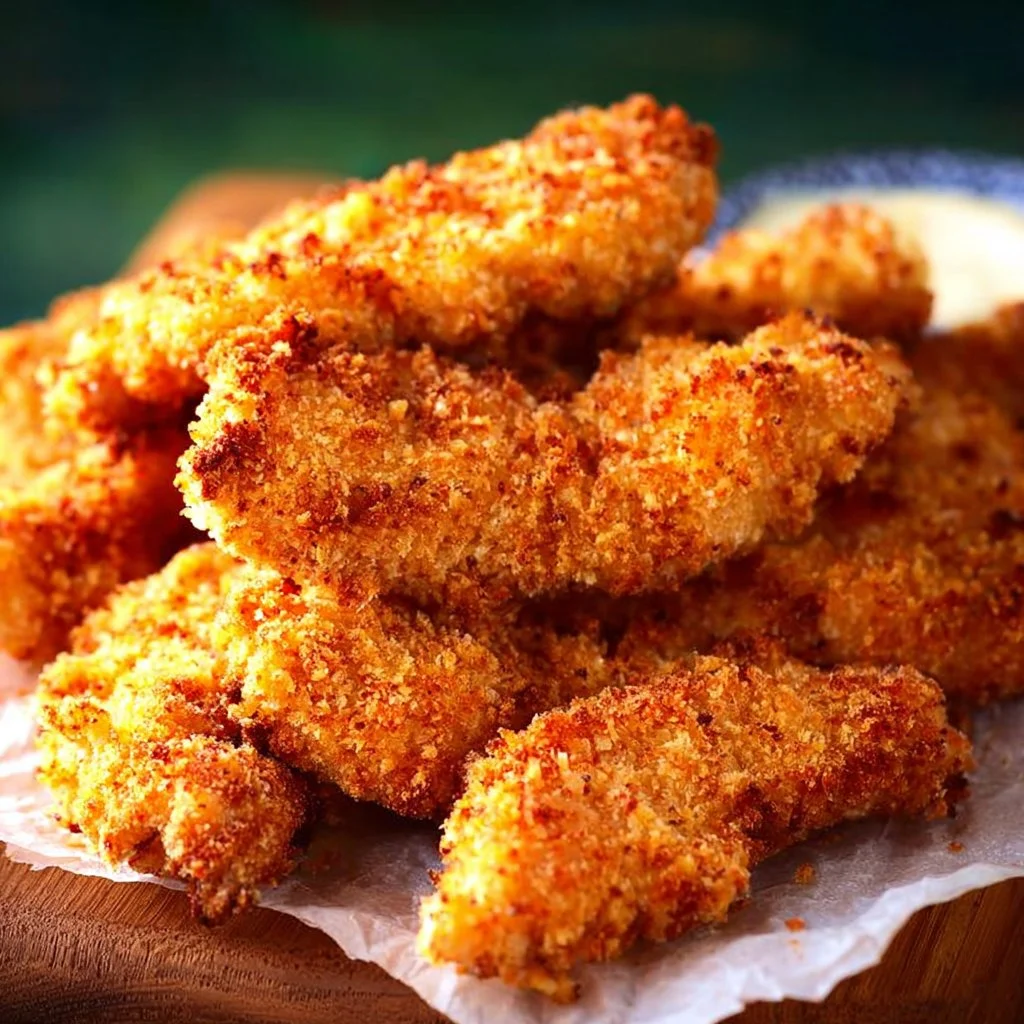 Deliciously crispy air fryer chicken strips served on a plate