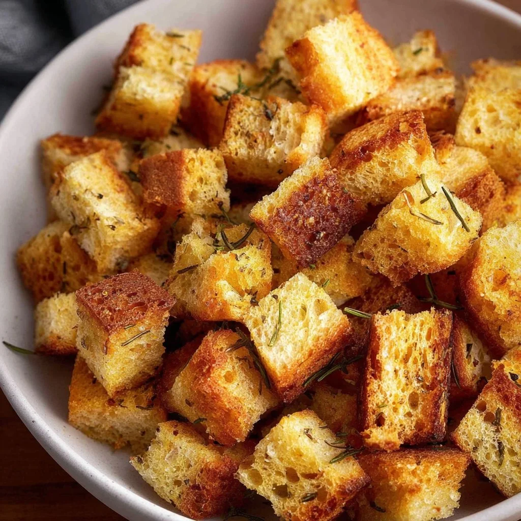 Crispy air fryer croutons ready to enhance salads and soups