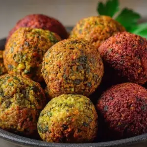 Crispy air fryer falafel served with fresh vegetables and dip