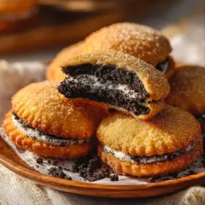 Delicious air-fried Oreos topped with powdered sugar