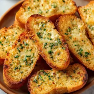 Crispy Air Fryer Garlic Bread ready to serve with a side of pasta