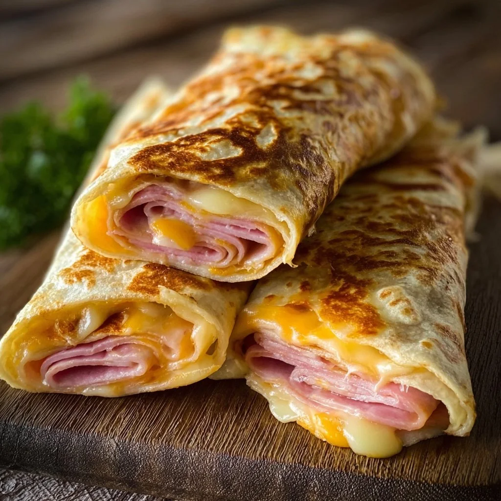 Air fryer hot ham and cheese wraps ready to serve for a tasty meal