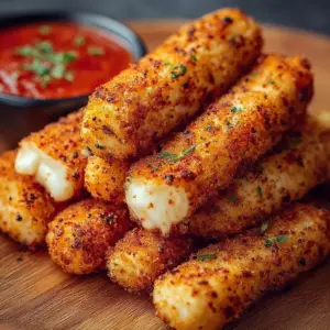 Crispy air fryer mozzarella sticks served with marinara sauce