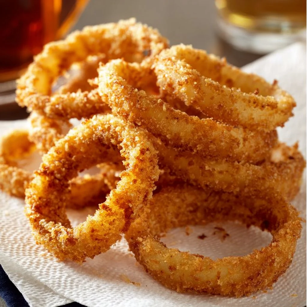 Delicious crispy air fryer onion rings served on a plate