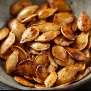 Crispy air fryer pumpkin seeds seasoned and ready to eat.