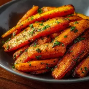 Delicious air fryer roasted carrots garnished and ready to serve