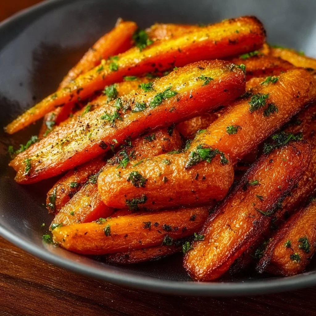 Delicious air fryer roasted carrots garnished and ready to serve
