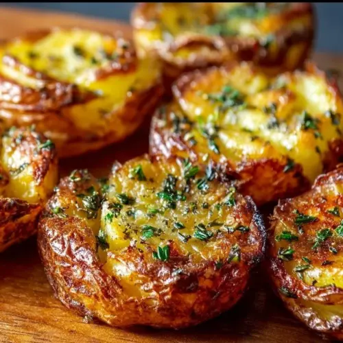 Crispy air fryer smashed potatoes served in a bowl
