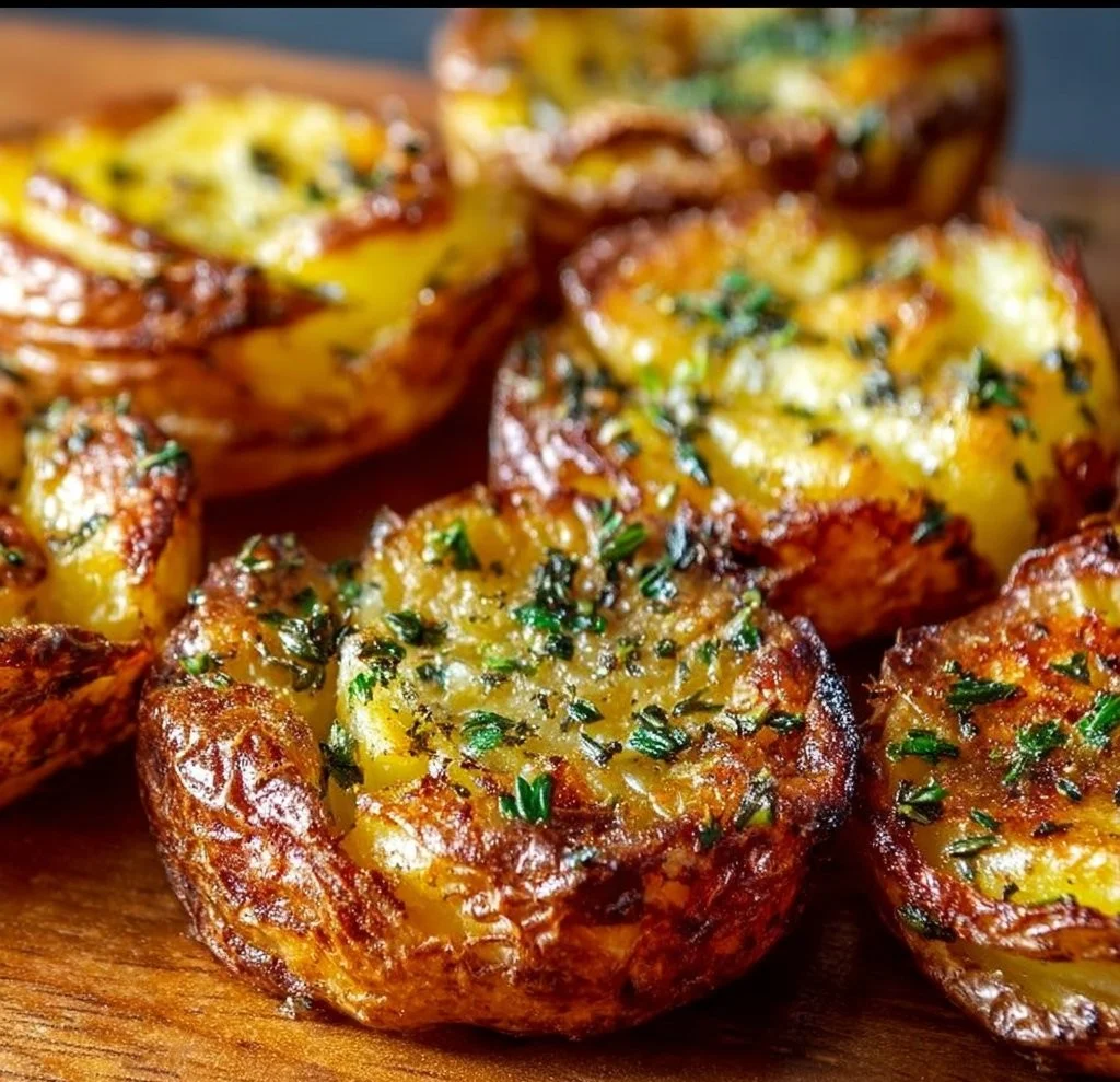 Crispy air fryer smashed potatoes served in a bowl