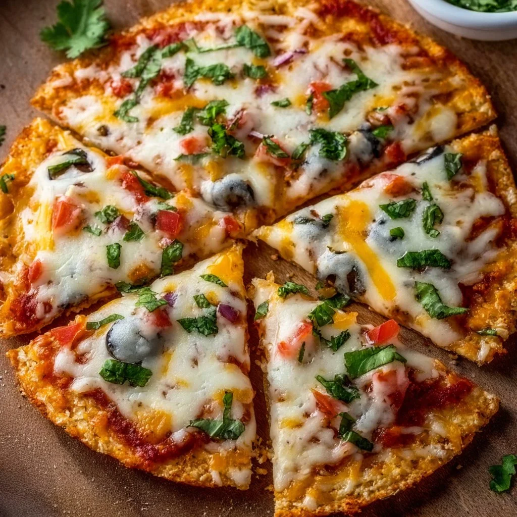 Air Fryer Tortilla Pizza with fresh toppings cooked to perfection.