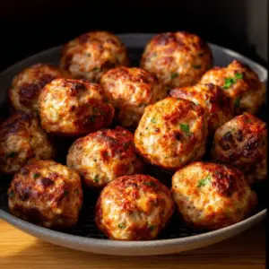 Delicious air fryer turkey meatballs served with sauce