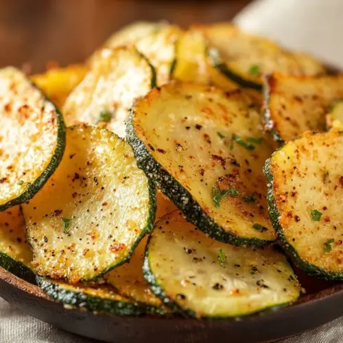 Crispy air fryer zucchini slices served as a healthy side dish.