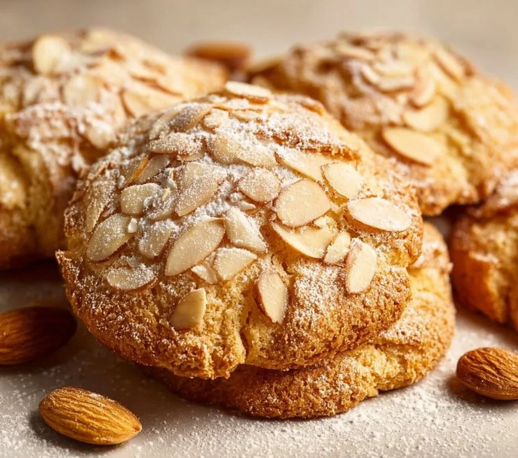 Delicious Almond Croissant Cookies with flaky layers and almond topping