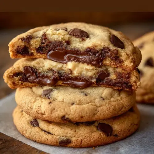 Cheesecake stuffed chocolate chip cookies with creamy filling