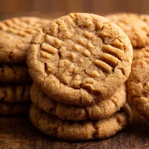 Deliciously chewy peanut butter cookies on a baking tray